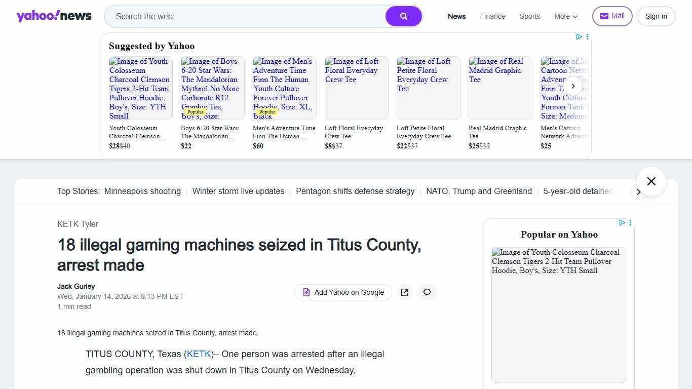 18 illegal gaming machines seized in Titus County, arrest made