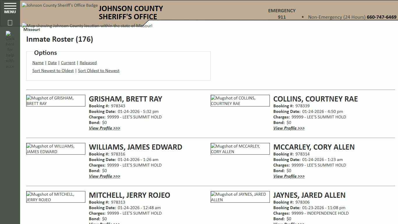 Inmate Roster - Current Inmates Booking Date Descending - Johnson County Sheriff MO